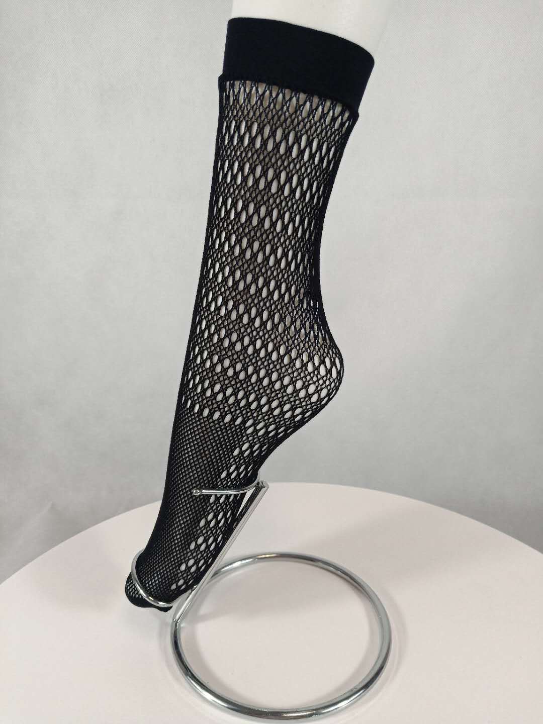 厂家直销黑色性感镂空透气防勾丝罗口中筒袜
