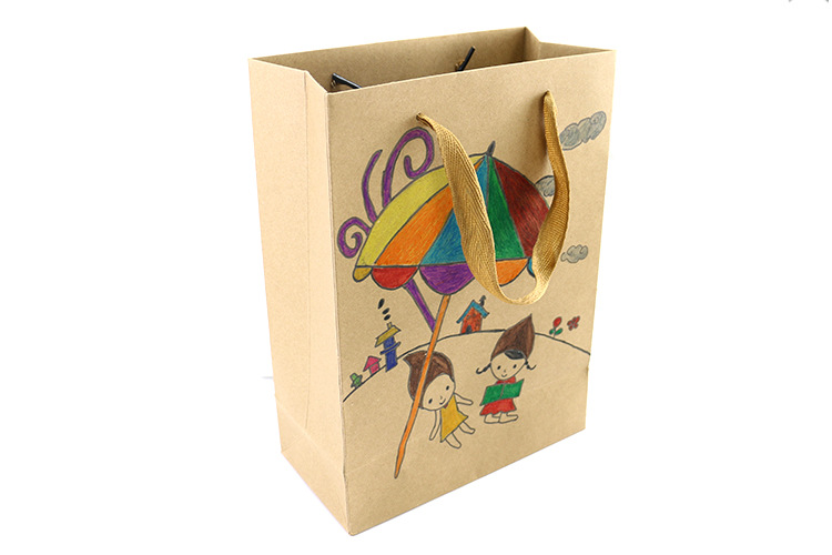 手提牛皮纸袋儿童手工diy绘画涂鸦环保袋幼儿园益智玩具装饰袋子