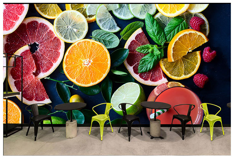 水果店墙纸3d立体鲜果冷饮奶茶果汁店装修壁纸壁画无纺布墙布