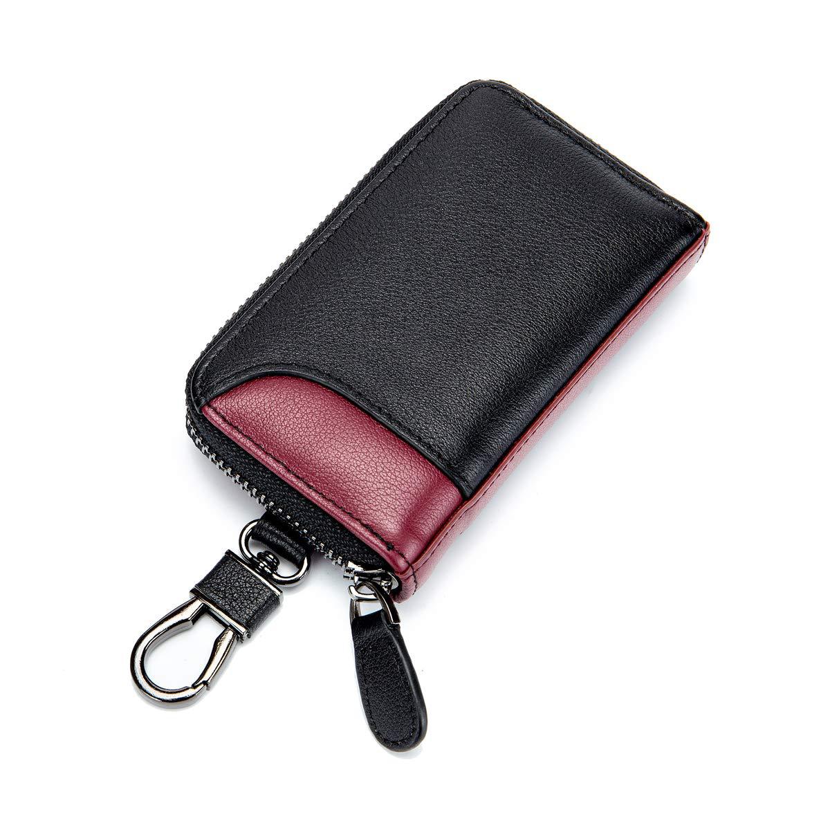 外贸亚马逊男士真皮钥匙包简约撞色拉链钥匙包日式多功能钥匙包套