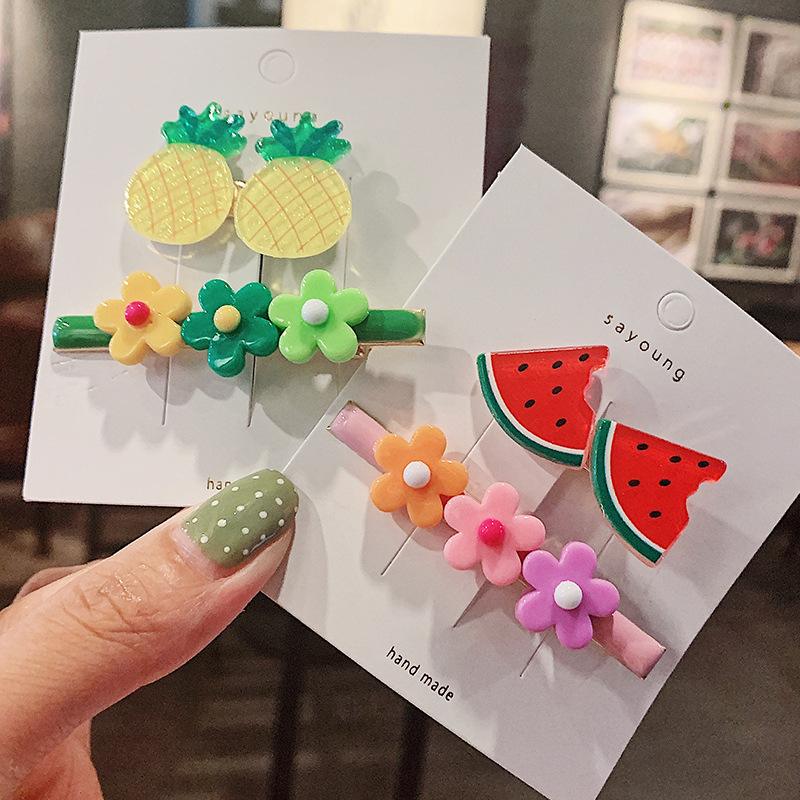 水果发夹韩国可爱新款彩色发卡边夹宝宝bb夹头饰西瓜儿童发饰网红