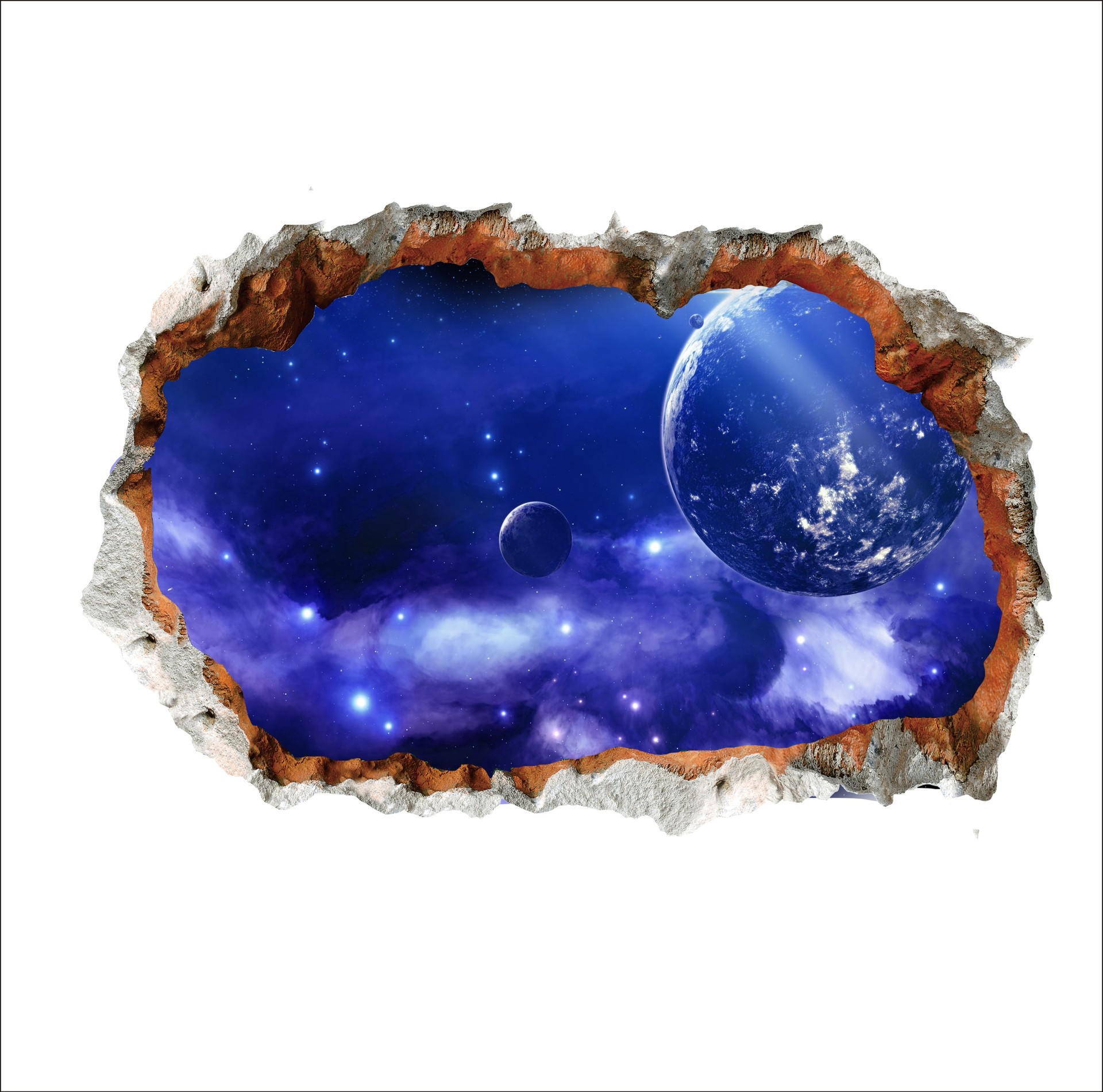 创新卧室客厅沙发背景装饰画 3d立体破墙逼真贴纸 浩瀚宇宙墙贴