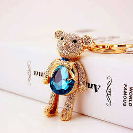创意可爱镶钻水晶卡通小熊汽车钥匙扣女包配饰挂件动物钥匙链713