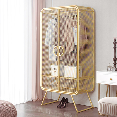 北欧卧室金色衣柜简约ins镂空铁网单门柜子网红服装店橱窗展示柜