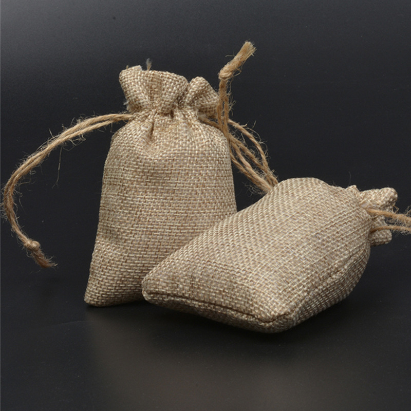13*18麻绳麻布袋 复古亚麻中草药茶叶包装收口拉绳袋现货批发