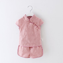 女童洋气夏装套装蕾丝宝宝旗袍夏女1岁3中国风儿童夏季短袖两件套