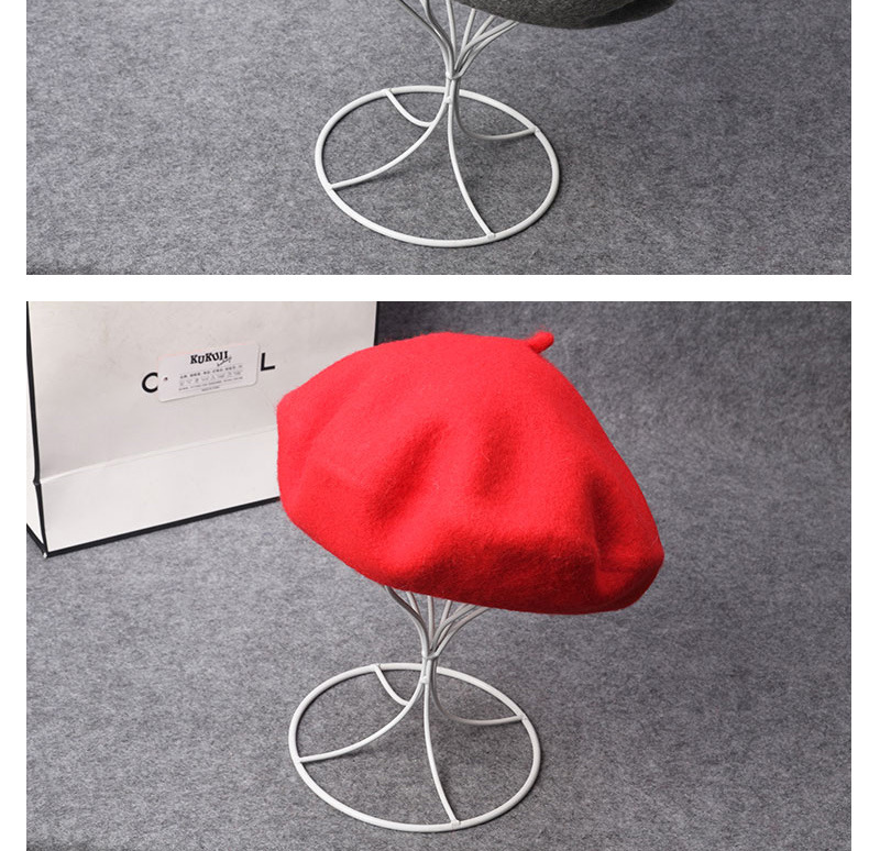 秋冬女纯羊毛呢贝雷帽画家帽子纯色复古贝雷帽百搭时尚百搭画家帽