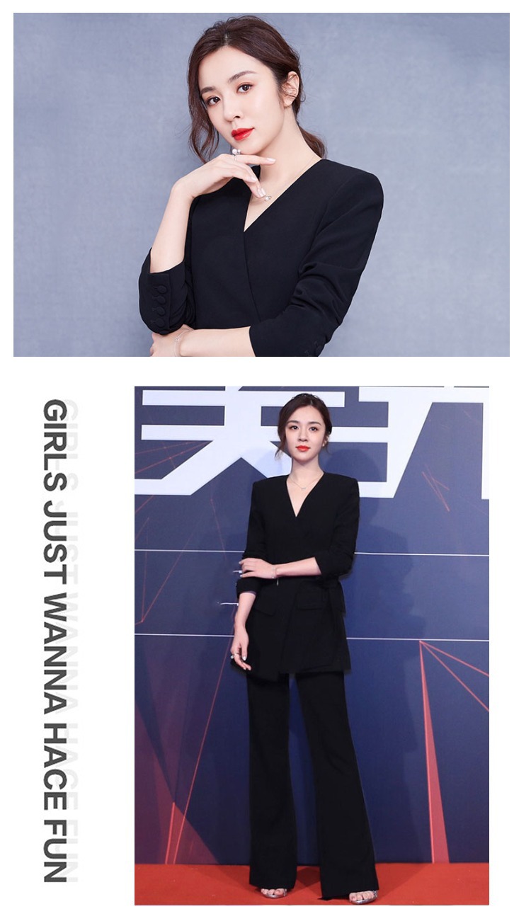 王晓晨明星同款2019新款春秋职业西装套装韩版黑色ol西服两件套女