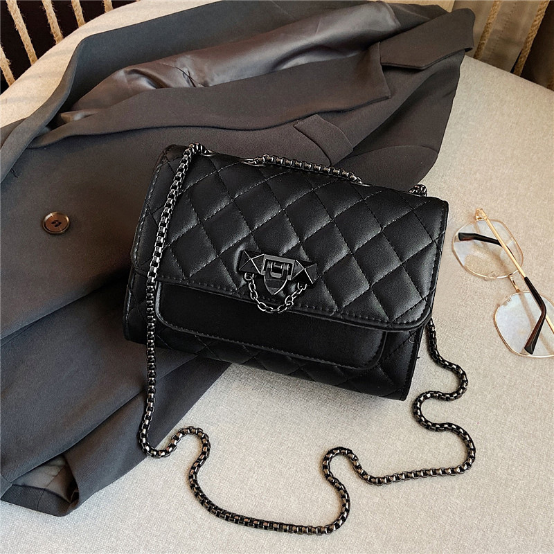 2019 New Diamond Plaid Embroidered Line Shoulder Bag Fashion Leisure Chain Messenger Bag Trendy Women's Bags Korean Style Small Square Bag