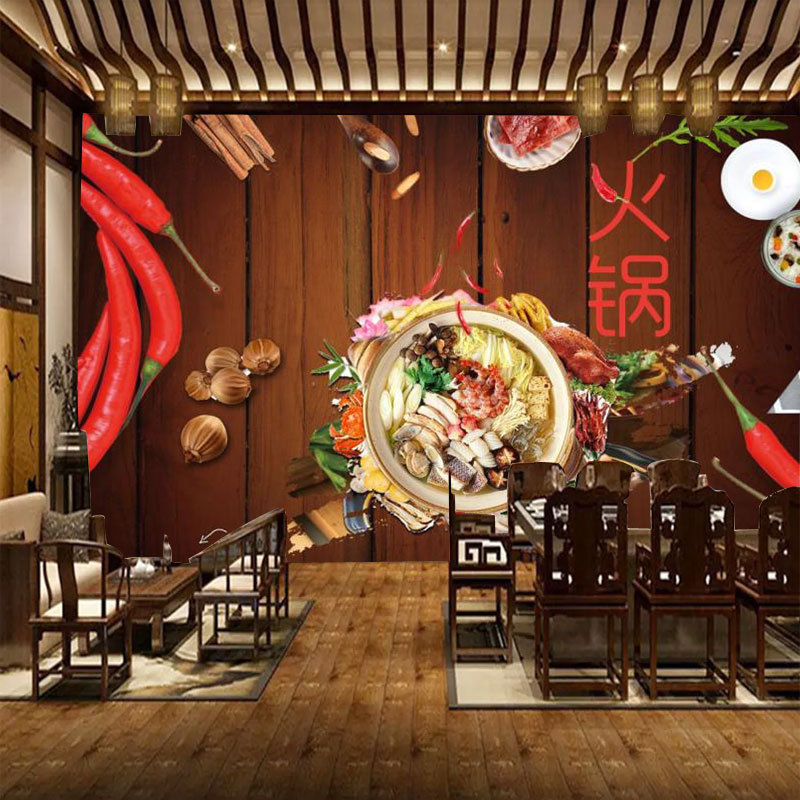 牛肉火锅店墙纸涮羊肉壁纸香辣麻辣火锅壁画四川火锅重庆火锅墙布