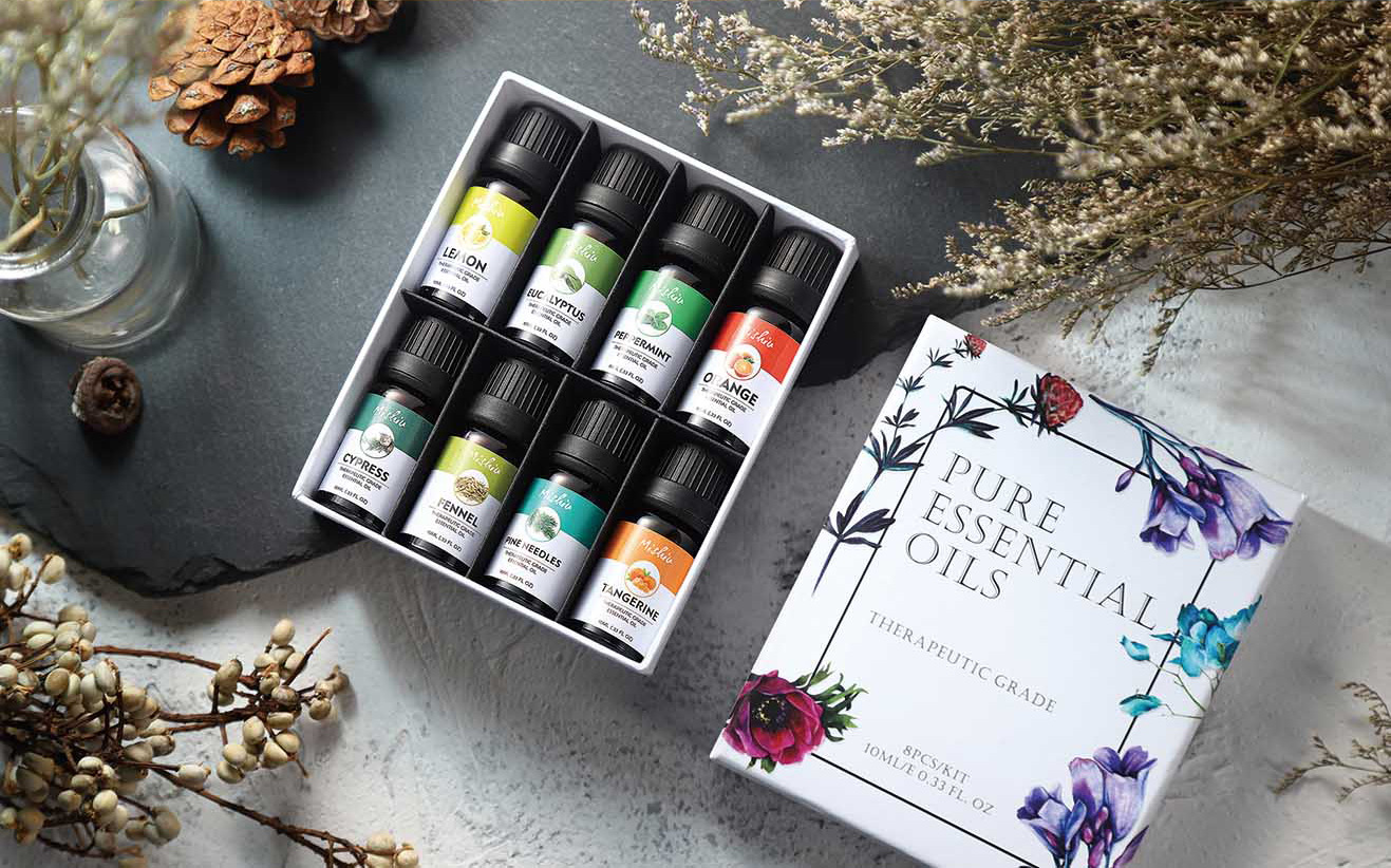 亚马逊跨境新款精油套装10ml 单方精油8件套 植物香薰扩香精油