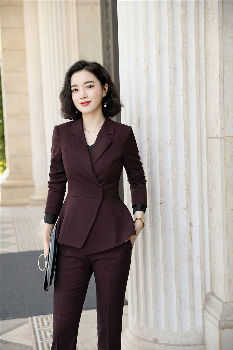 2019秋冬款职业套装女商务时尚气质韩版荷叶下摆修身小西服工作服