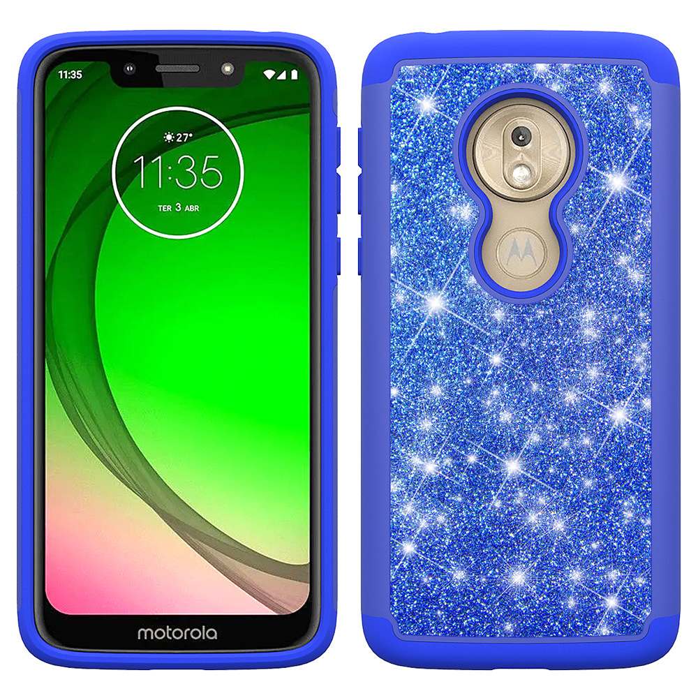 motog7play流沙闪粉二合一边框手机保护套 贴皮菱形纹手机壳