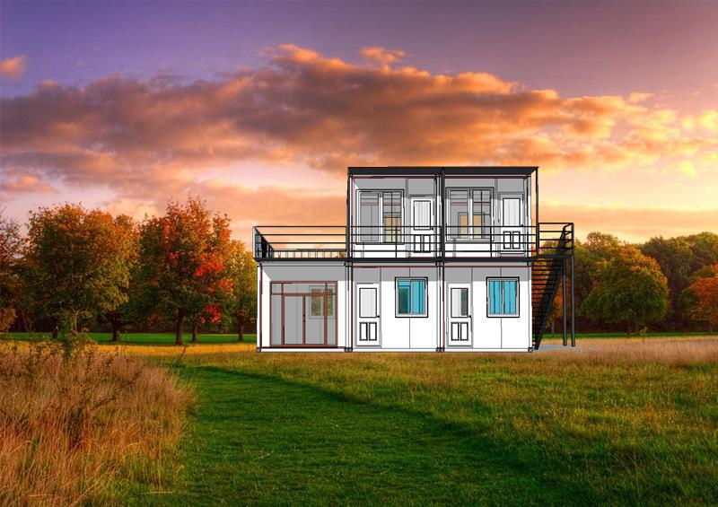 一套五个集装箱房构成的集装箱别墅集装箱活动房设计效果图