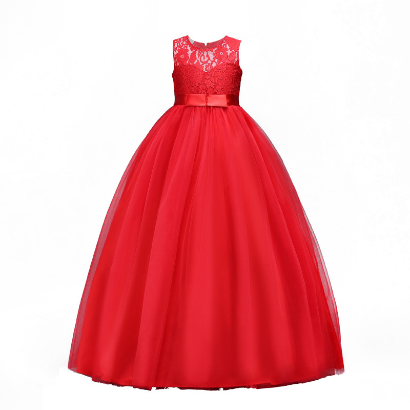 New Children's Dress Princess Dress Middle and Big Children Lace Wedding Dress Long Pettiskirt Vest Dress