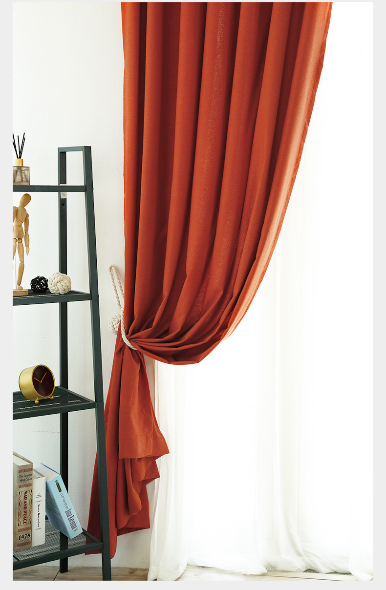 简约现代混搭美式法式北欧爱马橙工业风红色橘红色棉麻窗帘定制