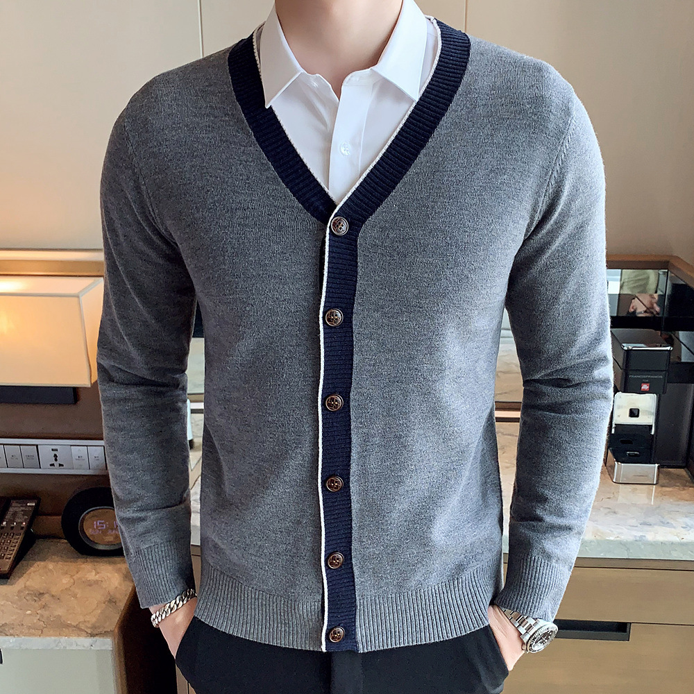 春秋季新款针织衫男开衫薄款v领长袖毛线衣外套男休闲大码毛衣潮