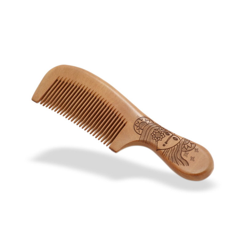 Sales Whole Wood Moon-Shaped Carved Wide Tooth Laser Engraving Modeling Curly Hair Mahogany Comb
