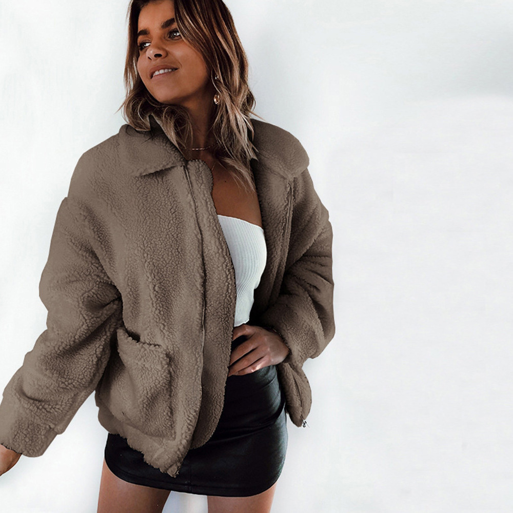 欧美外贸女装速卖通亚马逊ebay秋冬爆款拉链毛绒夹克外套女