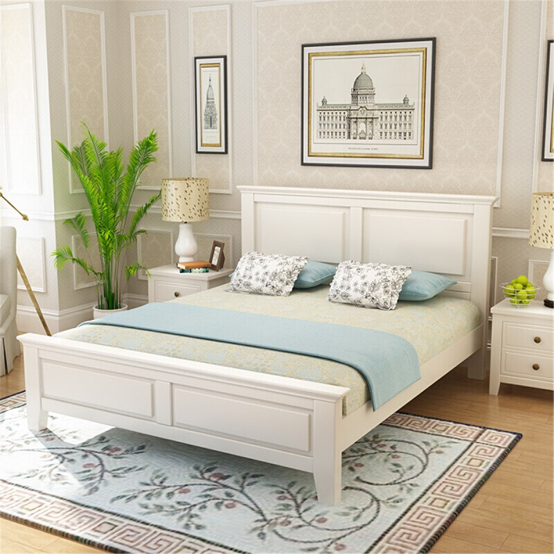 美式现代简约实木床主卧室双人1.5m 1.8米田园风格婚床储物高箱床