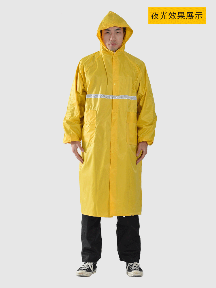 长款雨衣连体牛津带夜光口袋有透气孔黄色风衣式雨衣批发可定制