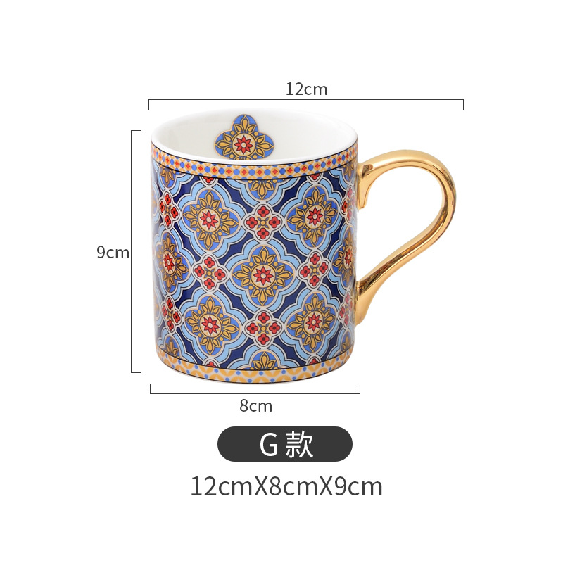 Moroccan Style Gold Outline Ceramics Coffee Mug Office Water Cup Home Breakfast Milk Cup Couple Creative Gift