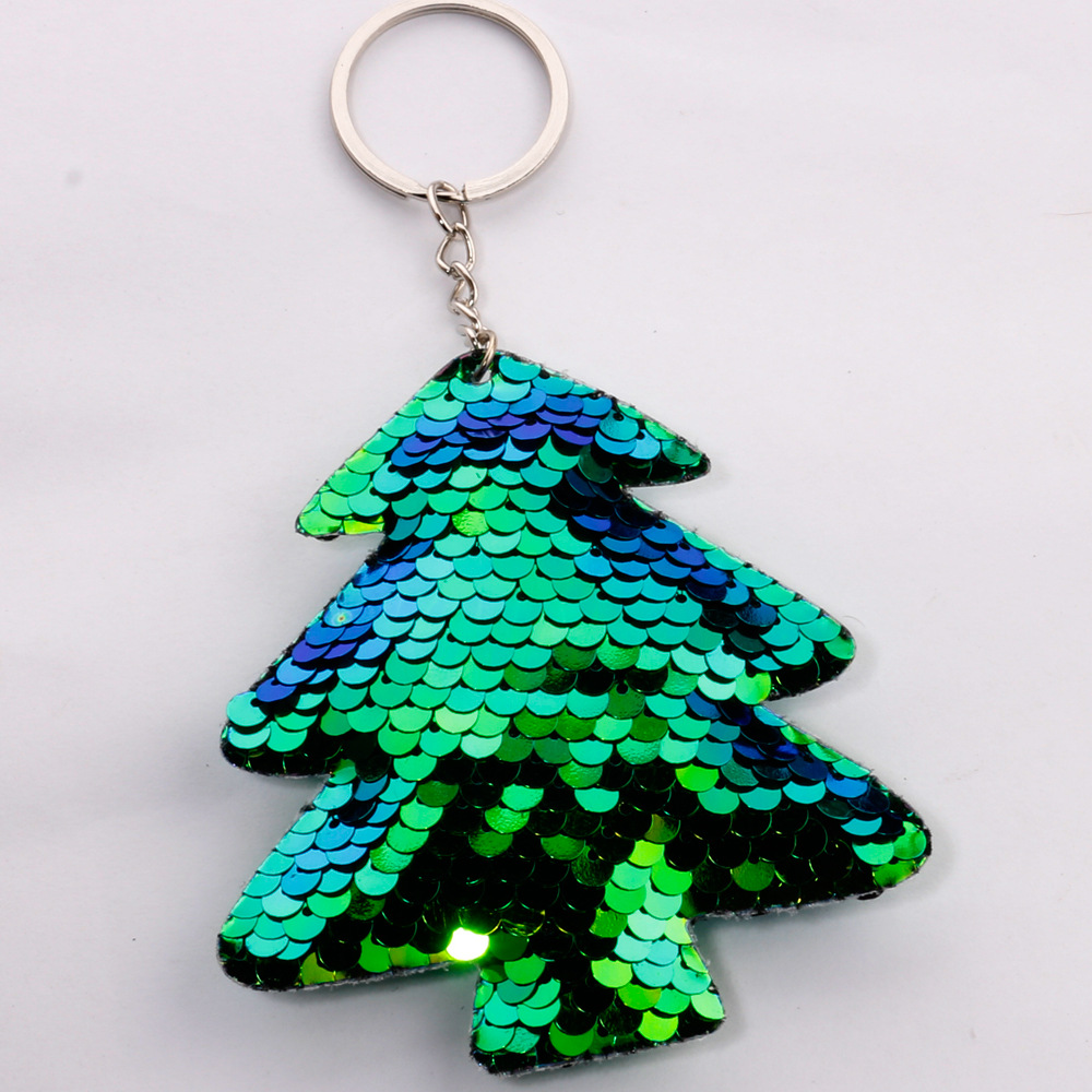 亮片圣诞树钥匙扣挂件反光亮面七彩松树钥匙扣包包挂件牛仔裤挂饰