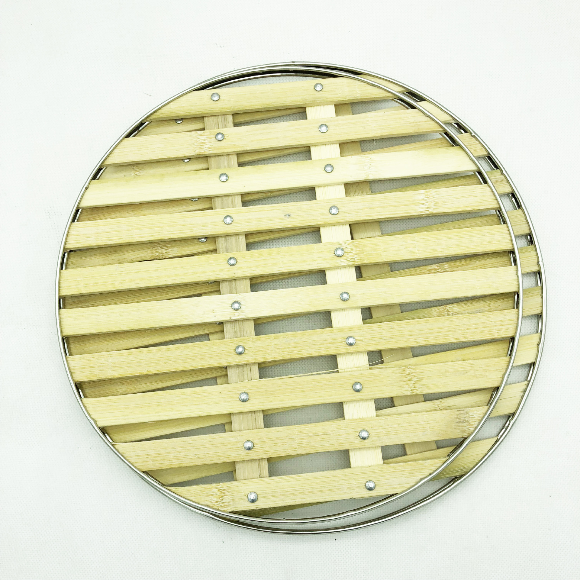 竹篦子 竹篦厨房不锈钢包边竹蒸格 厨房工具 蒸笼布 地摊货源