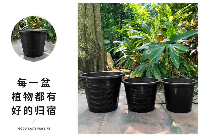 恒德利黑色塑料螺纹花盆批发北欧简约花盆园林用品创意花盆加仑盆
