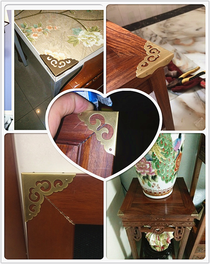 仿古铜包角箱子包边铜护角中式家具柜门纯铜护角画框三面角花角码