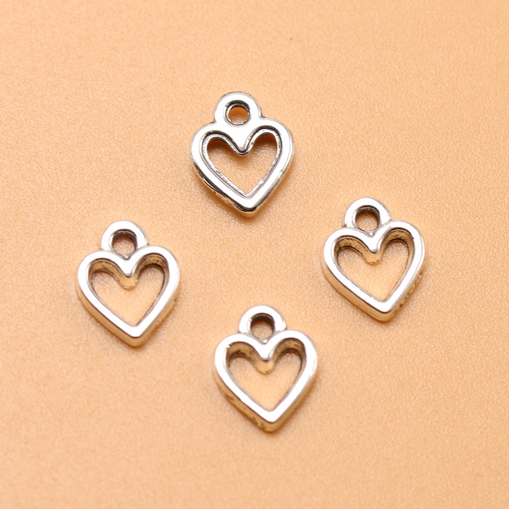 50个 复古银色镂空桃心型挂件吊坠diy饰品手链项链脚链爱心11*9mm