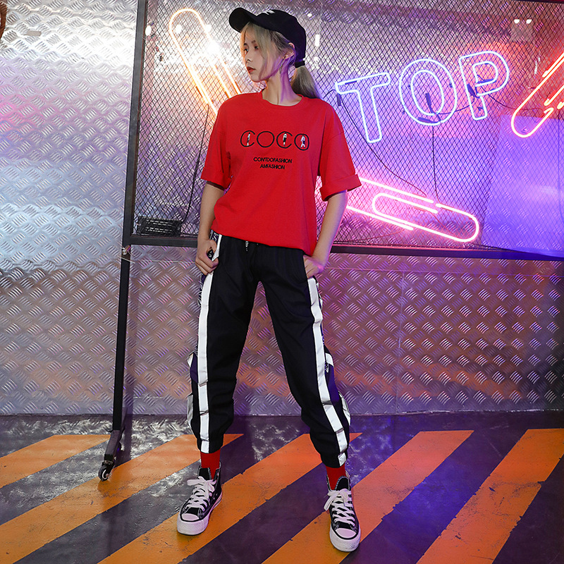 潮牌女装2019夏季新款街头潮牌体恤 字母刺绣圆领棉短袖宽松t恤女