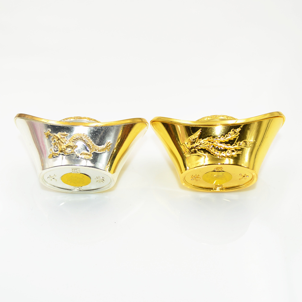 镀真金银品相好金元宝不易褪色龙凤元宝摆件居家工艺品仿真道具