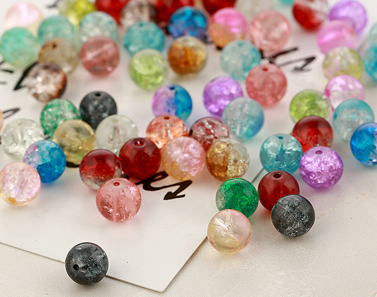 玻璃爆花珠子 双色裂纹散珠 手链项链饰品配件 七彩珠碎花珠