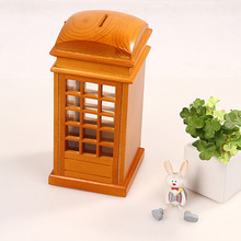 厂家直销创意电话亭存钱罐 木质桌面房子模型摆件储钱罐