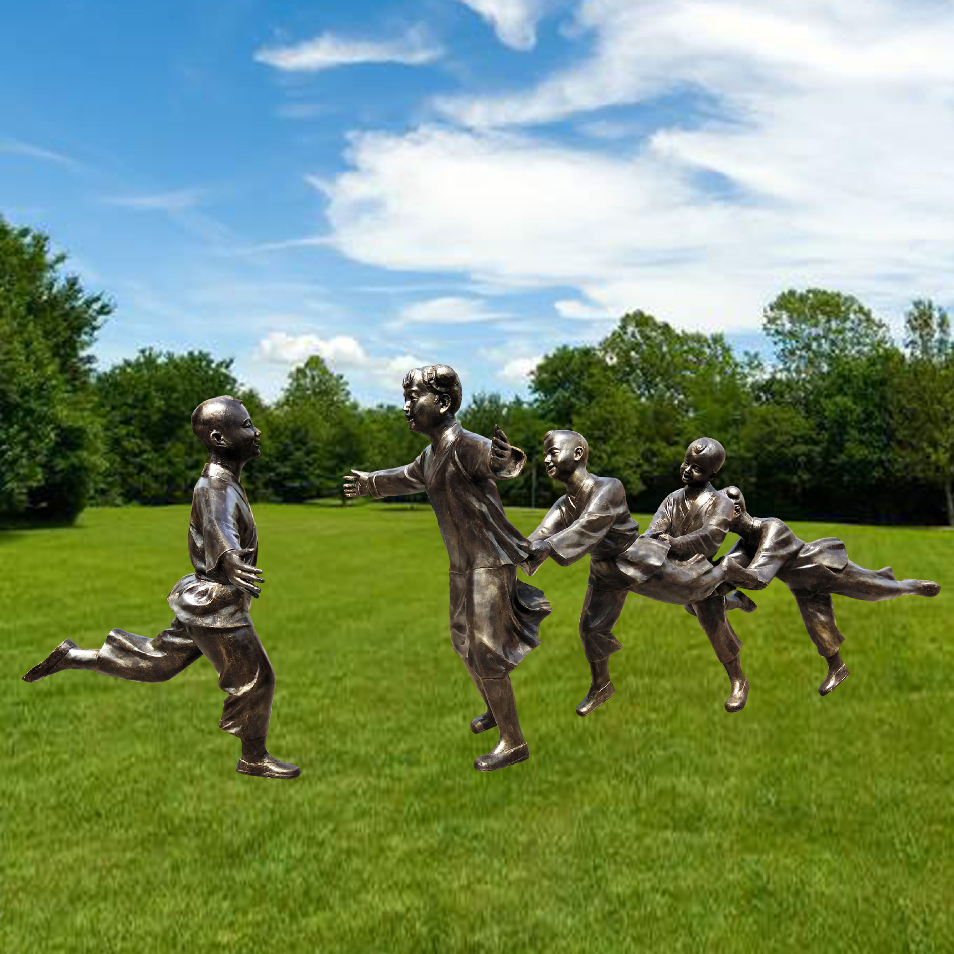 玻璃钢小孩嬉戏成群玩耍雕塑厂家定制玻璃钢人物雕塑公园绿地装饰