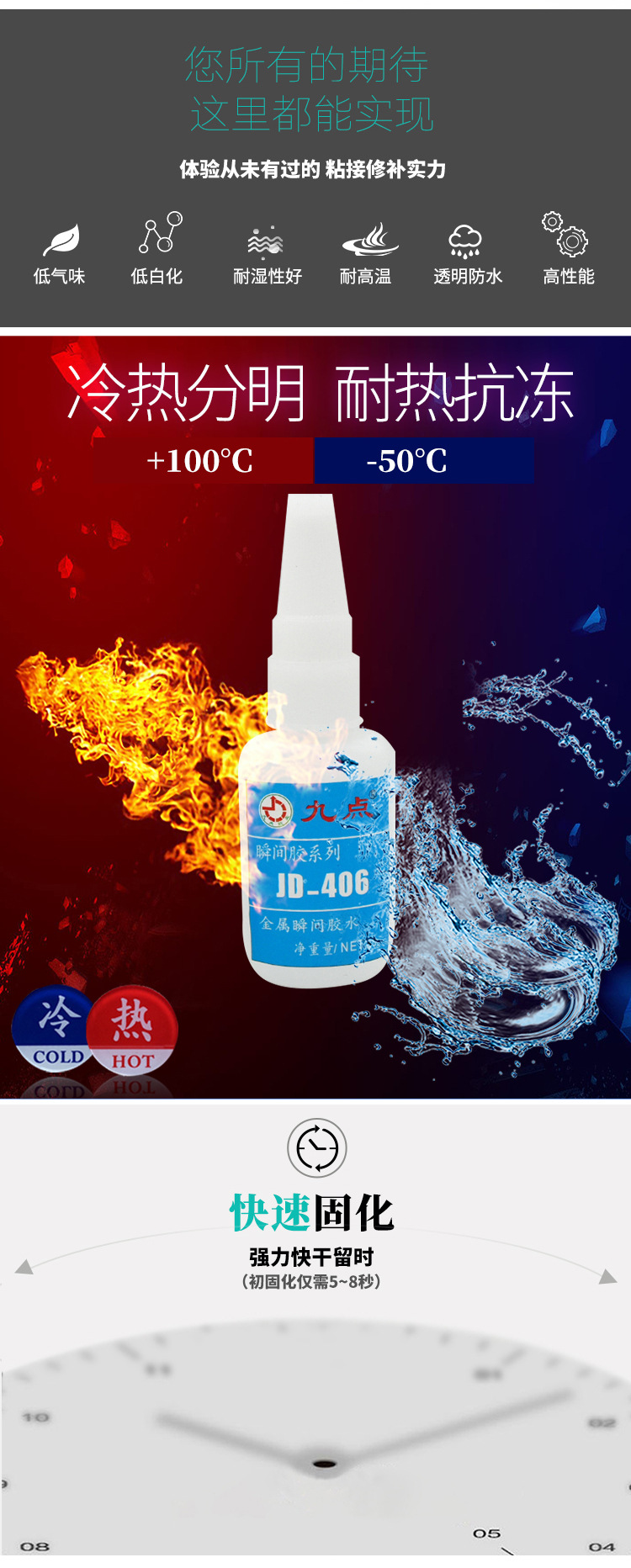 九点牌406金属胶水 粘不锈钢铁铜铝合金强力金属快干胶正品厂家