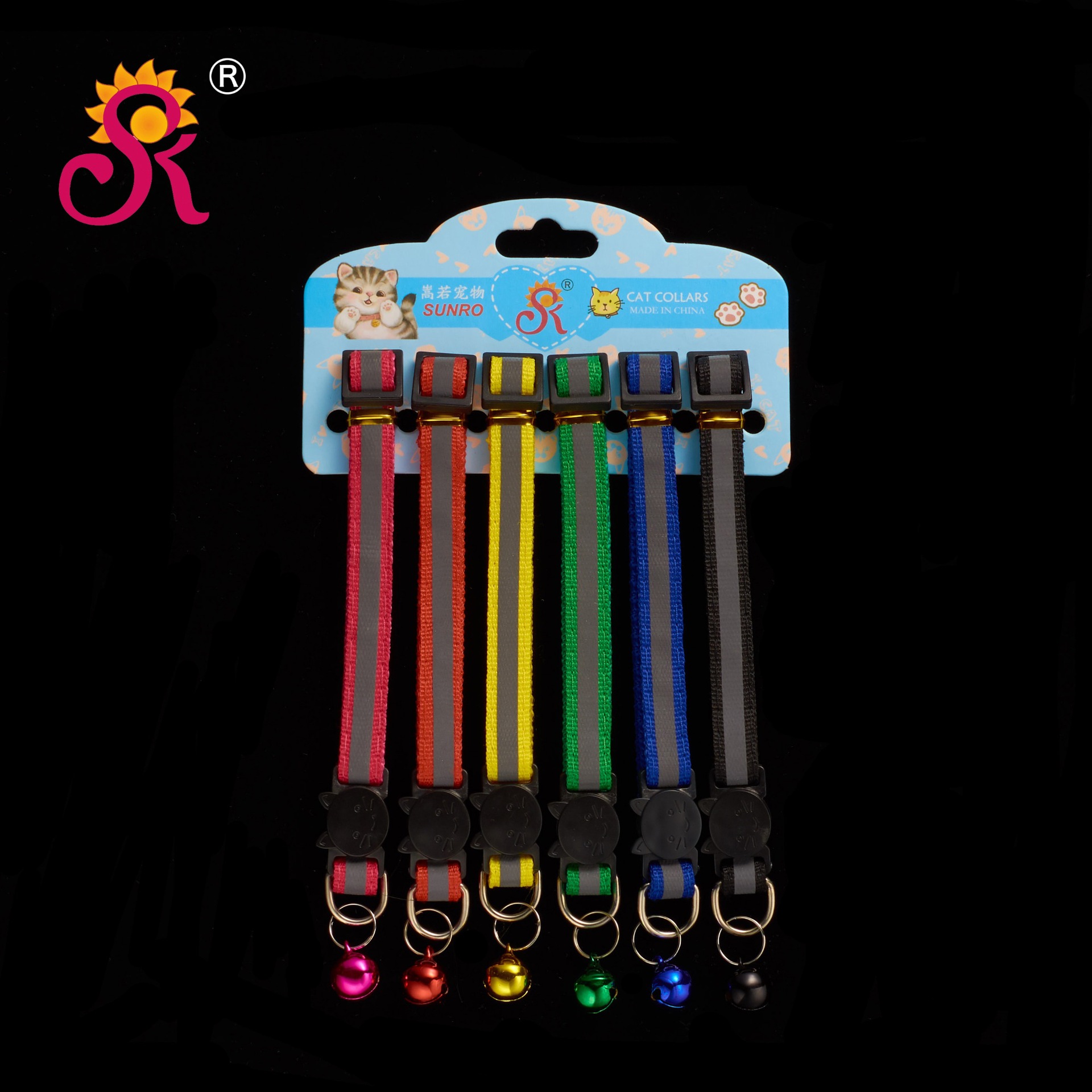 0反光黑猫头安全扣项圈铃铛猫头项圈猫项圈现货工厂