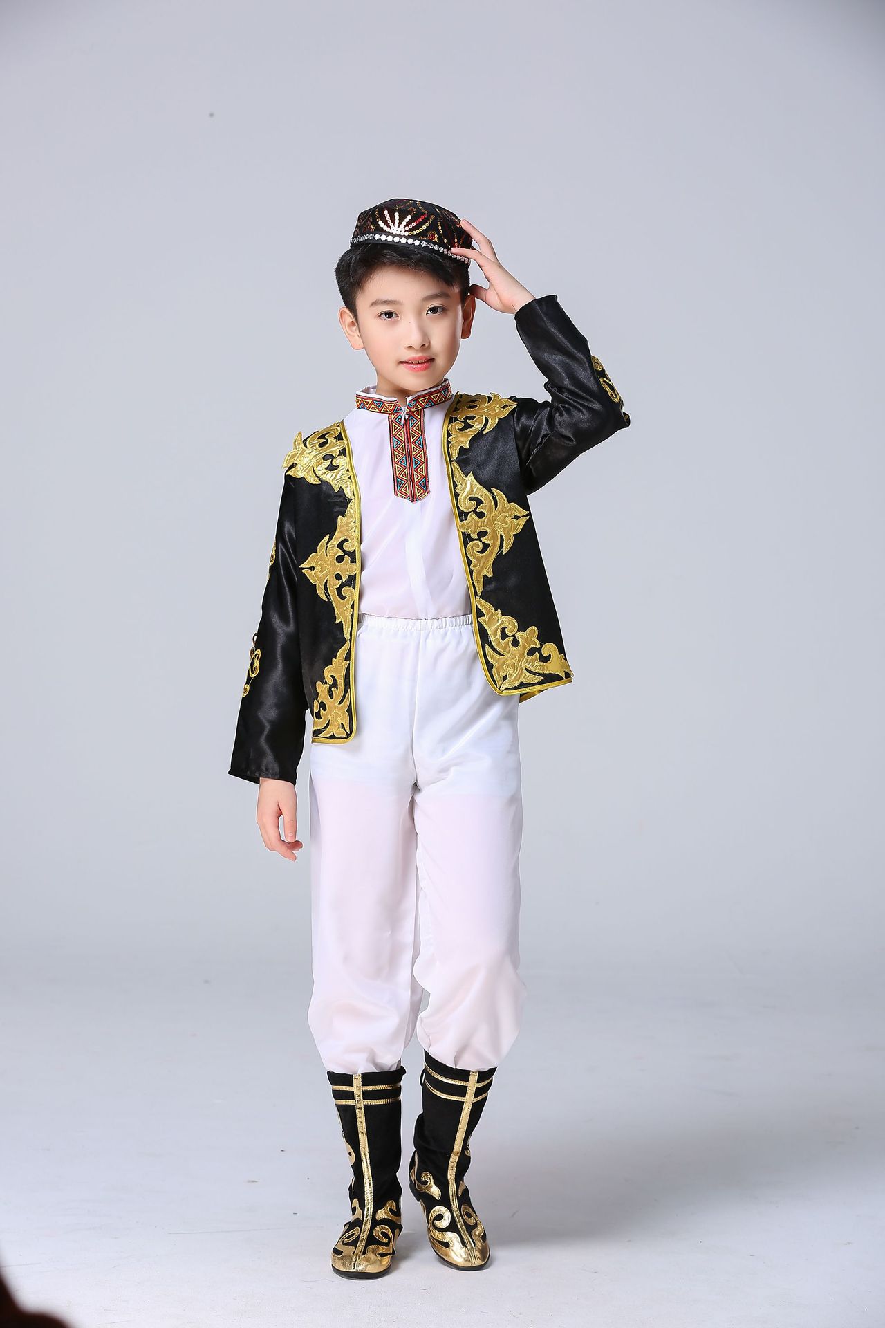 儿童男款维演出服新疆表演服乌孜别克族柯尔克孜族服装舞蹈服饰