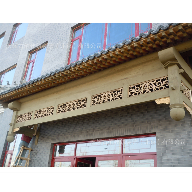 外墙古建门楼装饰 定制仿古木制门头 门脸中式门楼 仿古装修批发