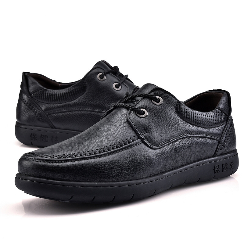 皮鞋男中老年休闲运动头层牛皮舒适软底健步鞋老人鞋男