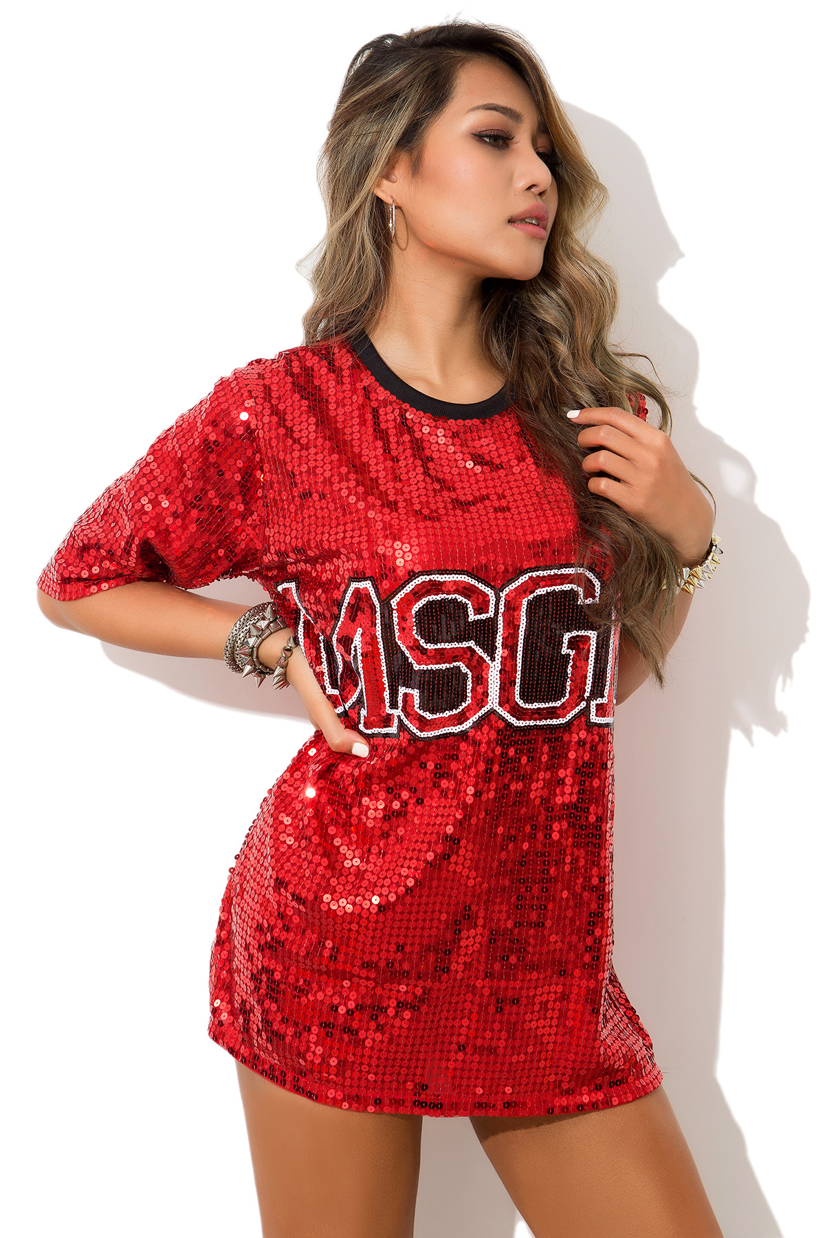 新款酒吧ds演出服女歌手表演舞蹈服嘻哈街舞舞台服装亮片t恤上衣