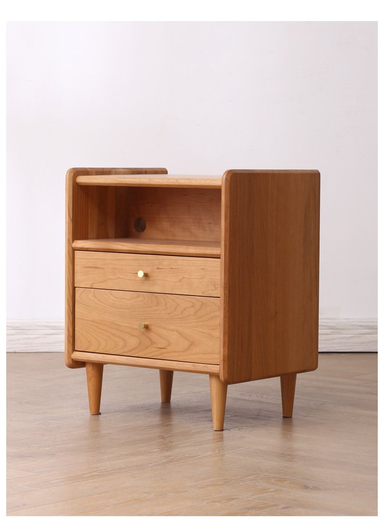 北欧实木床头柜现代简约日式原木家具樱桃木床边柜唯密床头柜