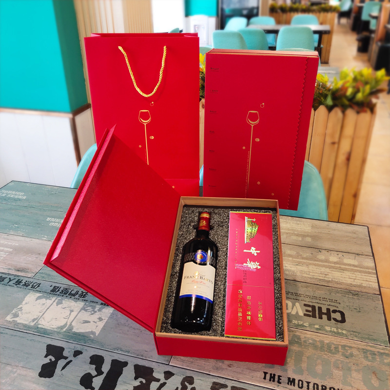 中秋红酒香烟礼盒一瓶酒加一条烟多种烟酒茶混搭礼盒可定制酒盒
