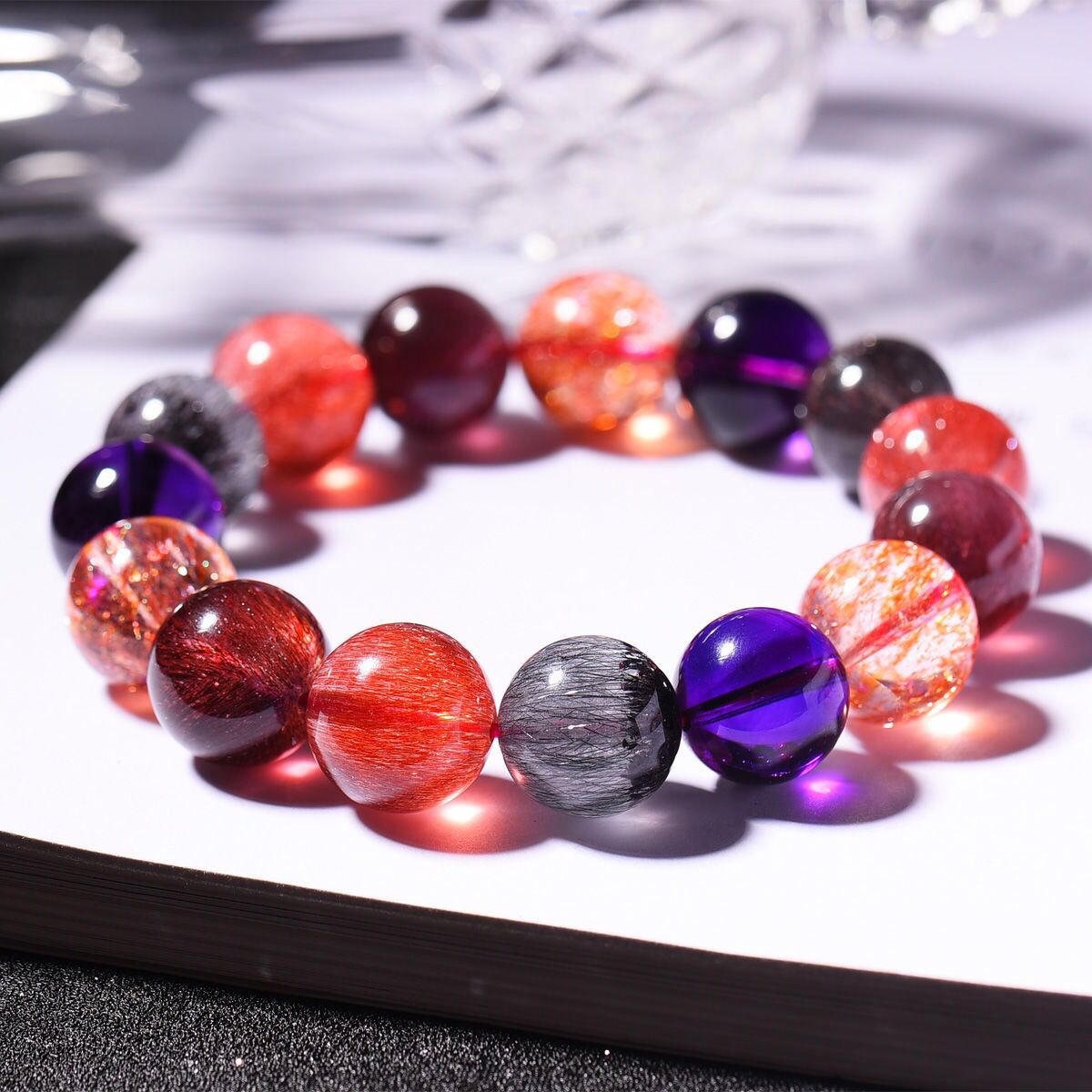 天然超七紫发三轮骨干超级七金草莓晶时尚水晶手链批发