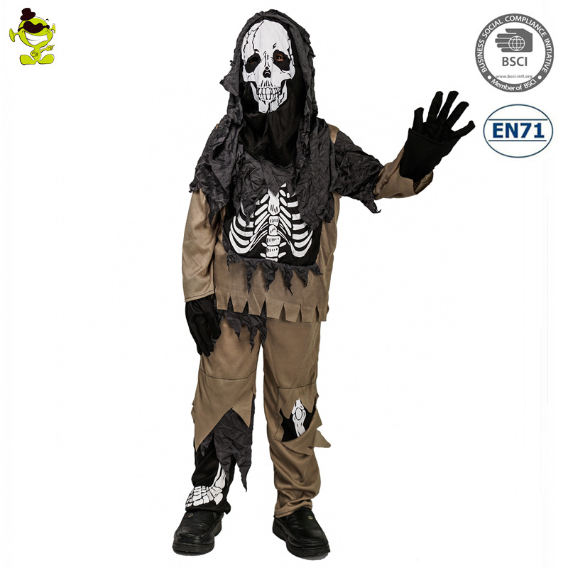 万圣节恐怖小骷髅男童装男孩化妆舞会派对服装舞台装cosaply服