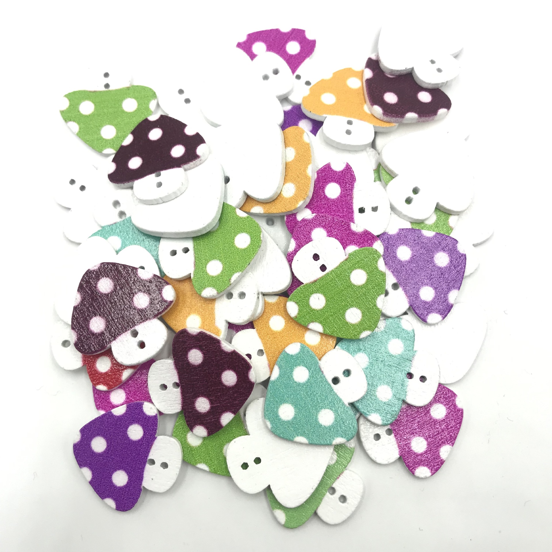 蘑菇彩绘木纽扣植物系列两孔木扣儿童服装扣手工diy装饰辅料50个