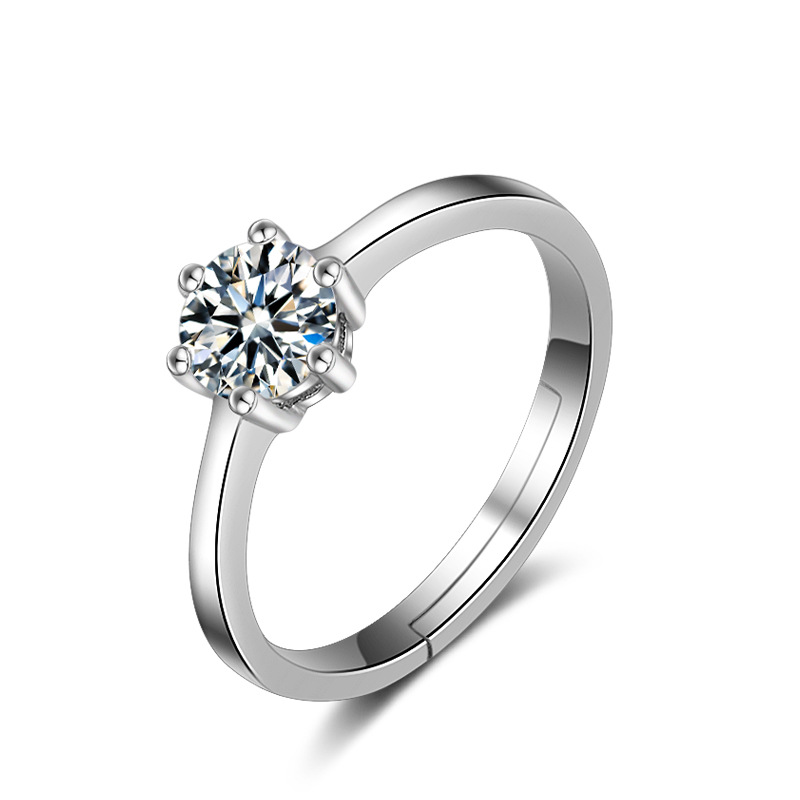 韩版正品s925纯银镶嵌铂金戒指女士简约经典款六爪钻戒情人节礼物