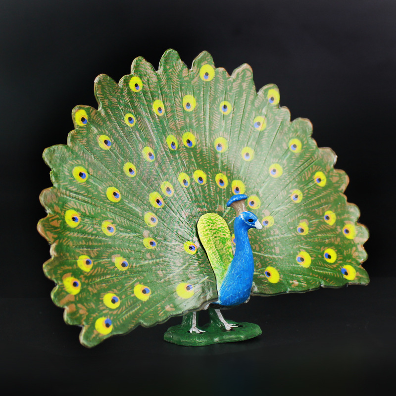 跨境仿真野生动物 开屏孔雀模型 儿童玩具摆件礼物 动物模型玩具
