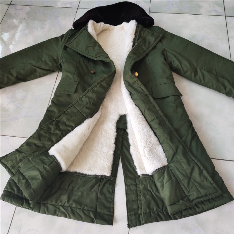 军绿色羊皮大衣皮毛一体真皮87式值夜班大衣棉服羊毛冬季保暖男款
